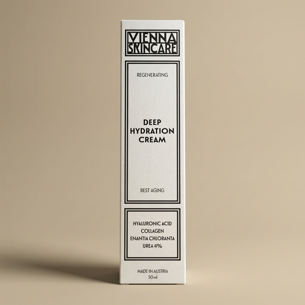 Vienna Skincare Deep Hydration Cream packaging on a beige background