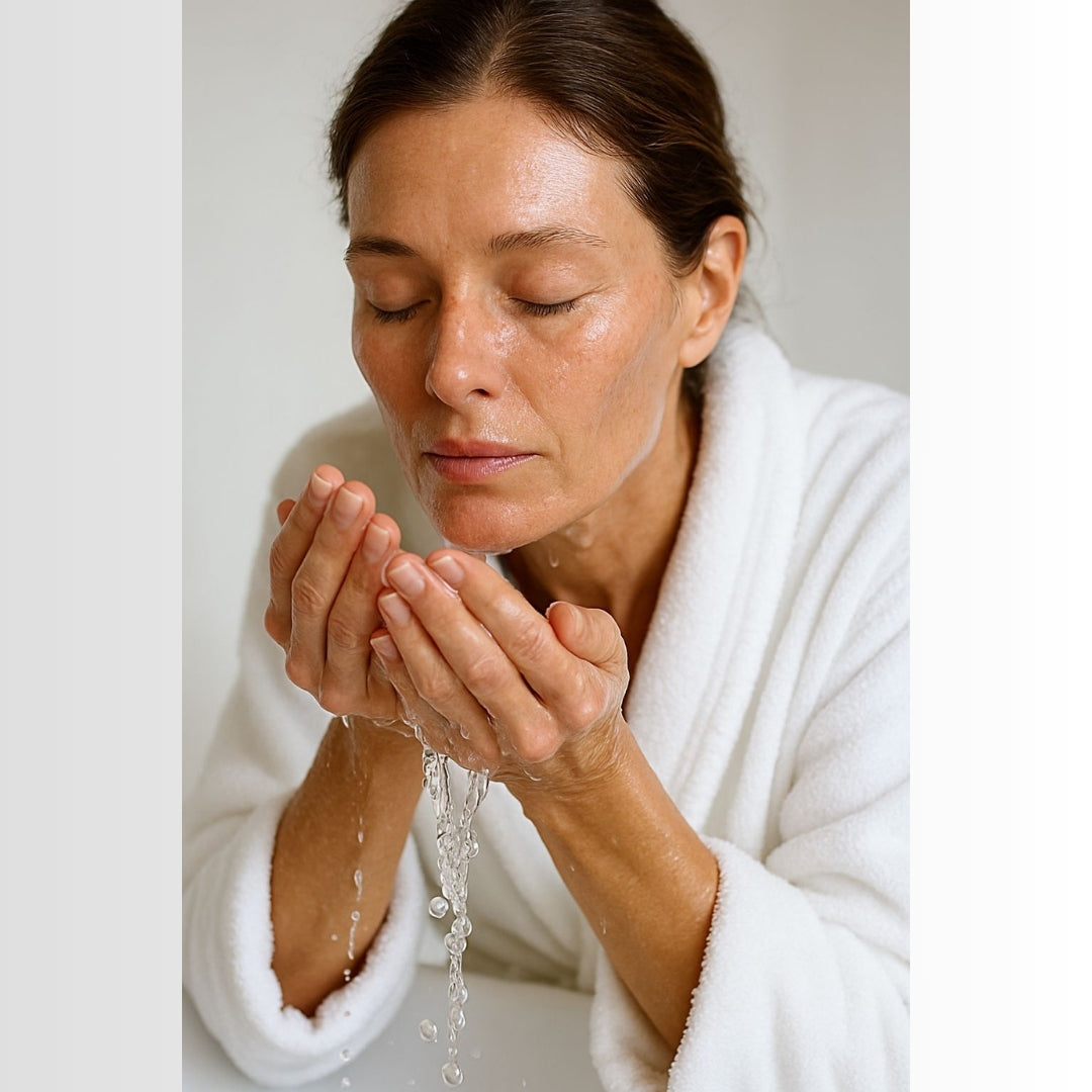 Hydration Vs Moisturization - woman washing her face with water